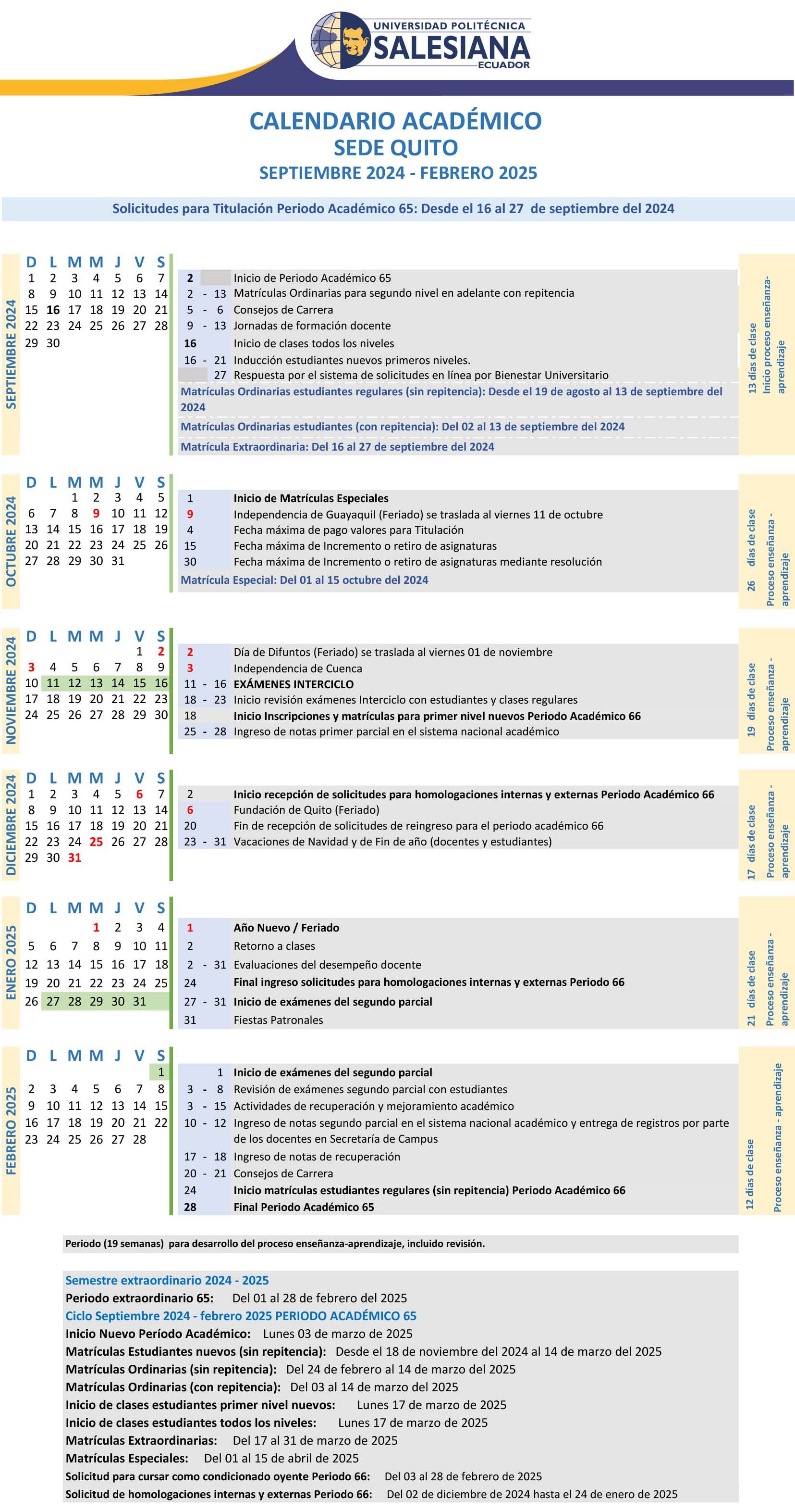 Calendario Académico Sede Quito